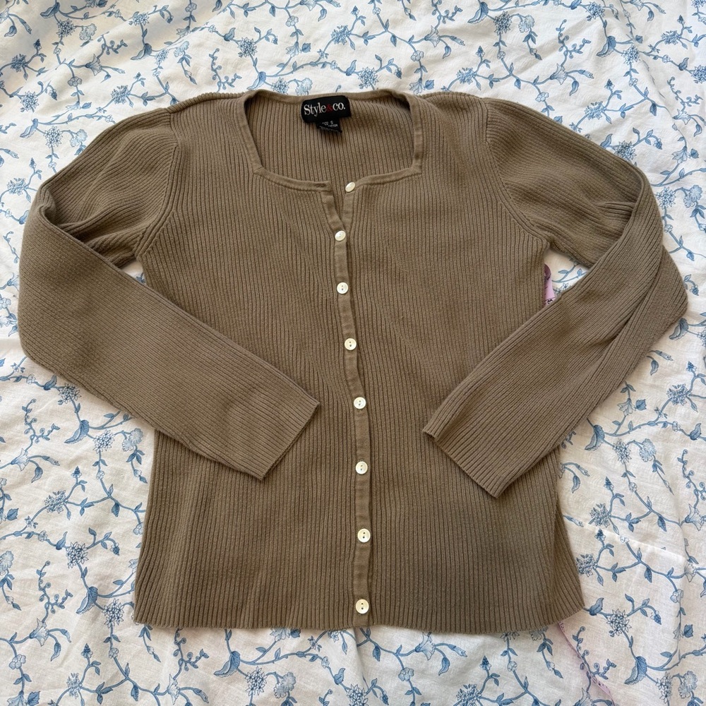 Style & Co. Women's Brown Cardigan Sweater 100% cotton